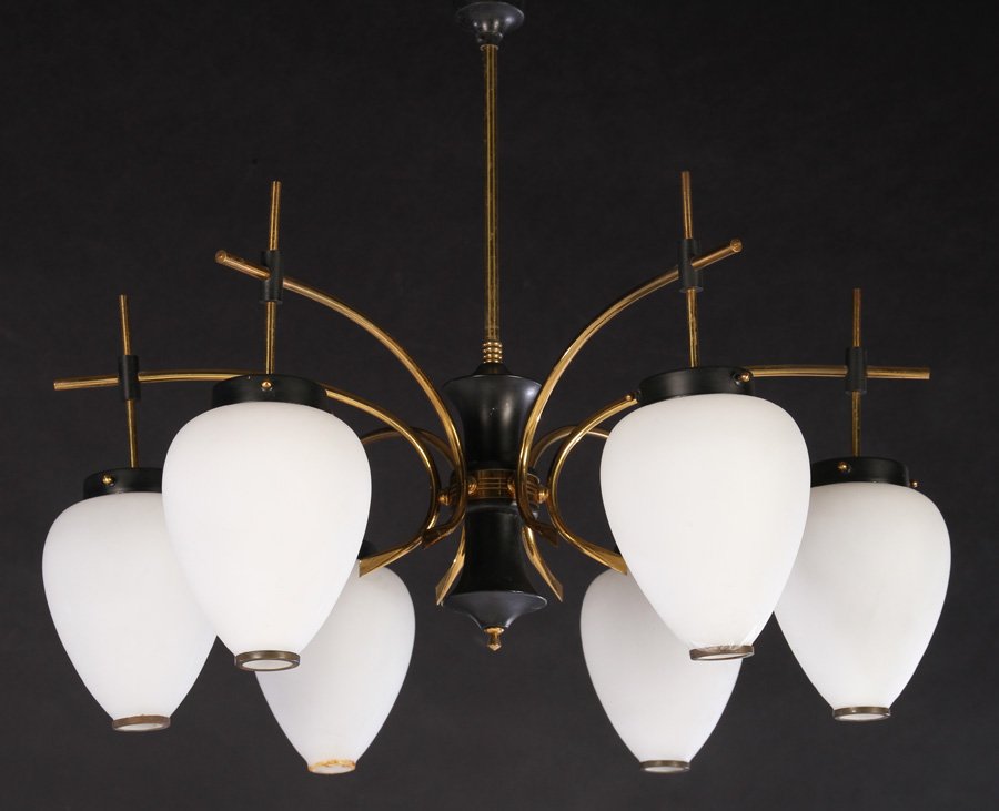 ITALIAN MID CENTURY MODERN BRASS CHANDELIER C1960 (1 of 5)