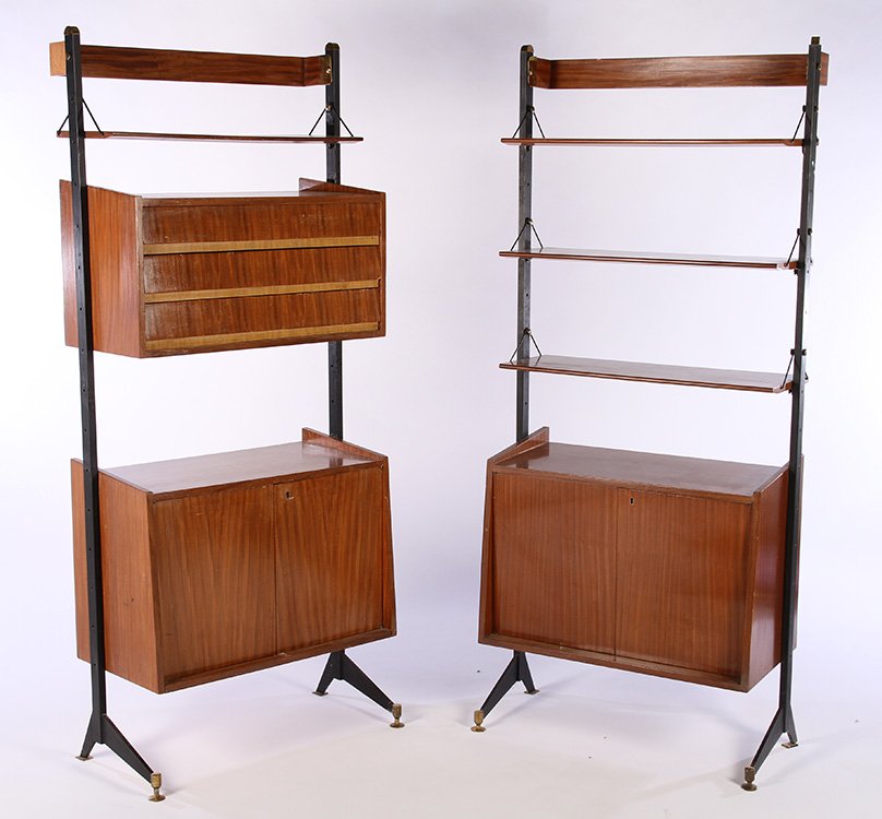 PAIR ITALIAN MID CENTURY MODERN MAHOGANY OPEN BOOKCASES (1 of 8)