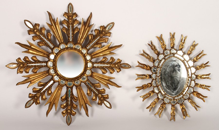 LOT OF 2 GILTWOOD GESSO SUNBURST MIRRORS (1 of 4)