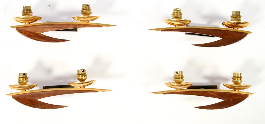 SET 4 MID CENTURY SCONCES BRONZE TEAK 1960 (1 of 3)