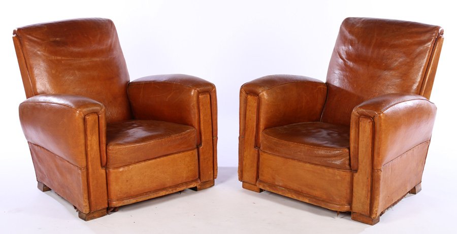 PAIR OF FRENCH LEATHER CLUB CHAIRS C.1940 (1 of 5)