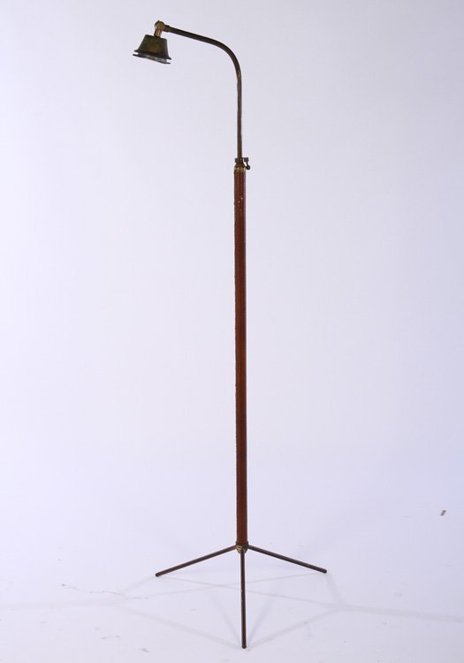 LEATHER WRAPPED BRASS EXTENDING FLOOR LAMP 1950 (1 of 4)