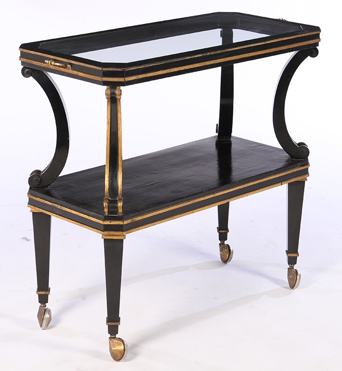 REGENCY STYLE EBONIZED GILT SERVING CART 1950 (1 of 5)