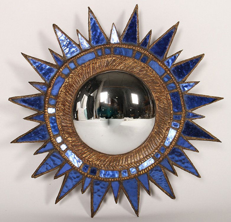 COBALT GLASS RESIN SUNBURST MIRROR LINE VAUTRIN (1 of 3)