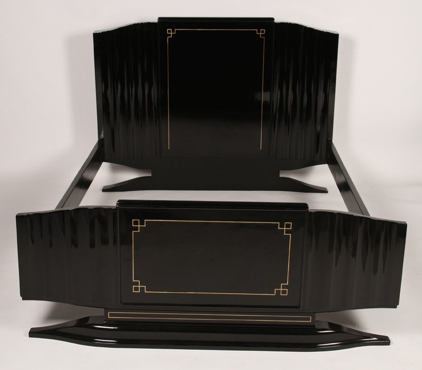 ART DECO EBONIZED BED BRONZE INLAY 1930 (1 of 3)