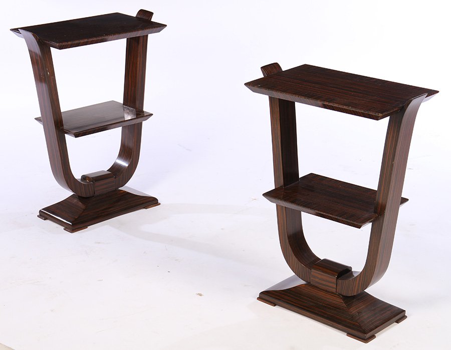 PAIR ART DECO MACASSAR END TABLES U FORM BASE (1 of 6)