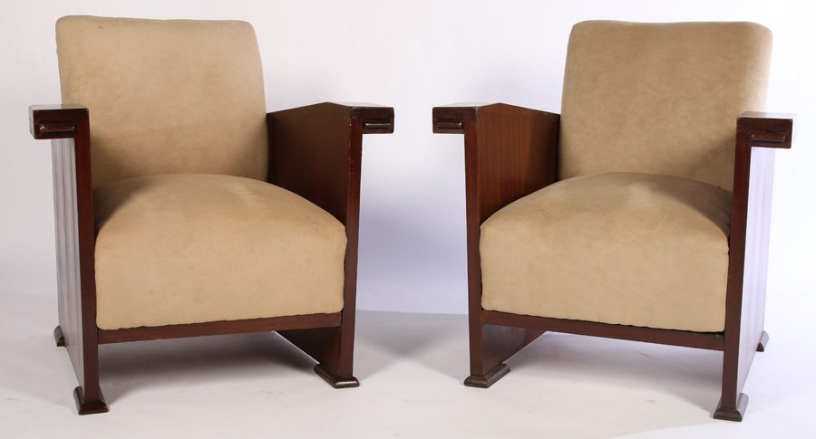 PAIR ART DECO CLUB CHAIRS UPHOLSTERED 1940 (1 of 4)