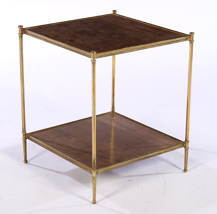 JANSEN BRONZE MAHOGANY 2-TIER SIDE TABLE C.1940 (1 of 5)