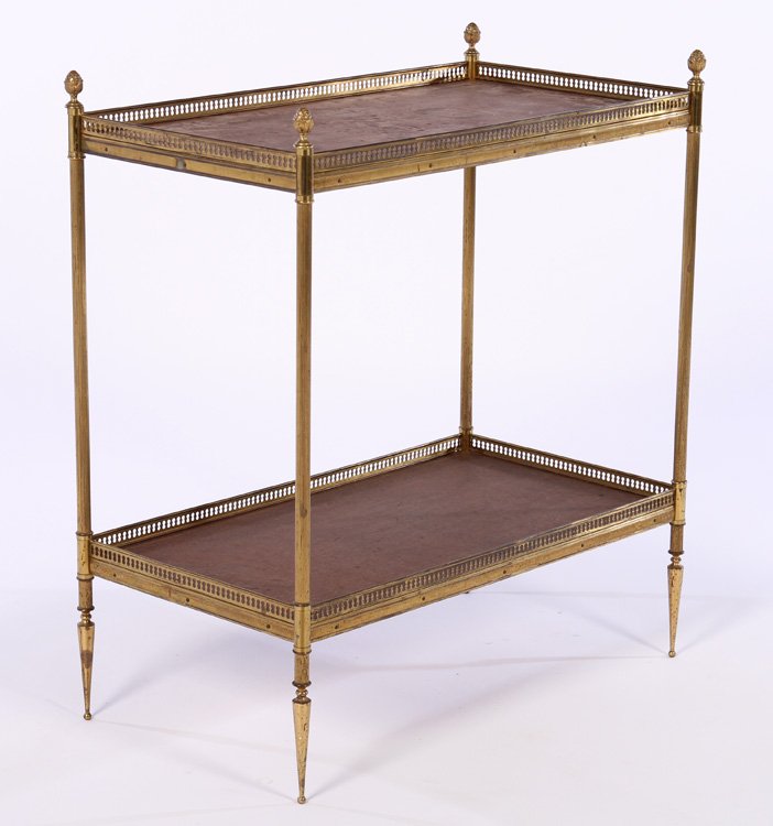 REGENCY BRONZE LEATHER 2 TIER SIDE TABLE 1960 (1 of 5)