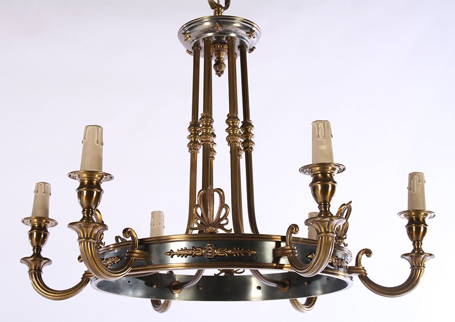 MAISON JANSEN BRONZE CHANDELIER 6 LIGHTS 1950 (1 of 5)