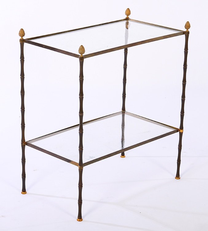 BRONZE FAUX BAMBOO 2-TIER END TABLE C.1970 (1 of 4)