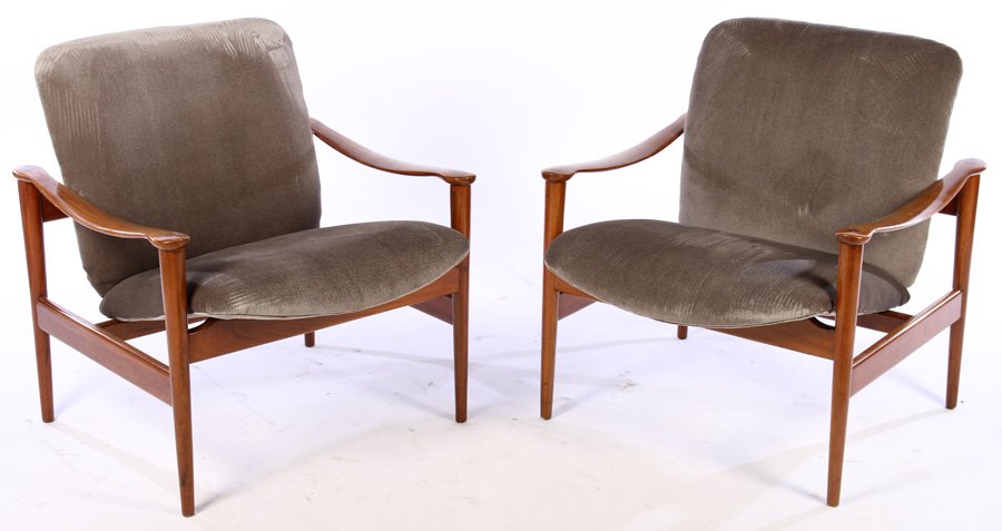 PAIR MID CENTURY ARM CHAIRS MANNER FINN JUHL 1960 (1 of 6)