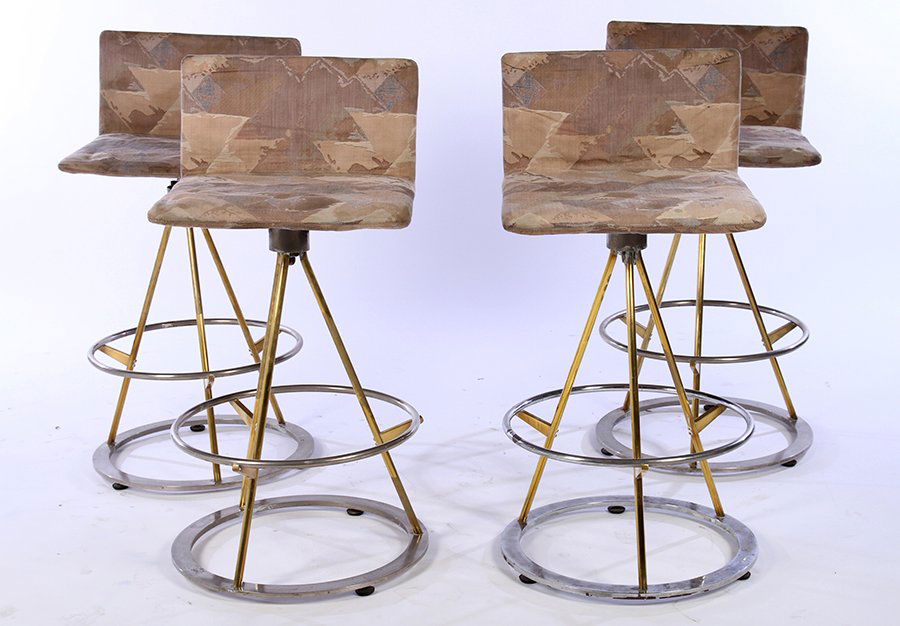 4 ITALIAN MID CENTURY CHROME  BRONZE BARSTOOLS C.1970 (1 of 5)