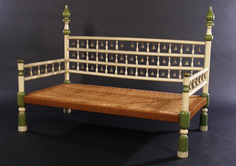 CARVED PAINTED SETTEE TONY DUQUETTE 1950 (1 of 4)