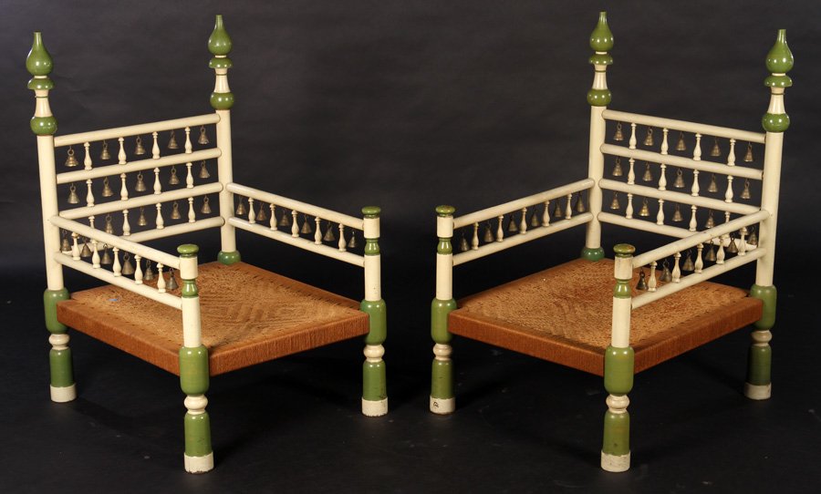 PAIR CARVED PAINTED ARM CHAIRS TONY DUQUETTE 1950 (1 of 8)