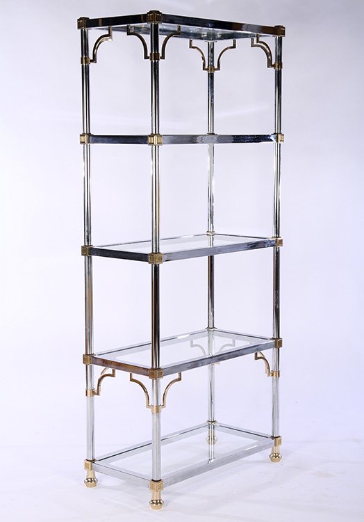 CHROME ETAGERE BRASS ACCENTS CIRCA 1970 (1 of 4)