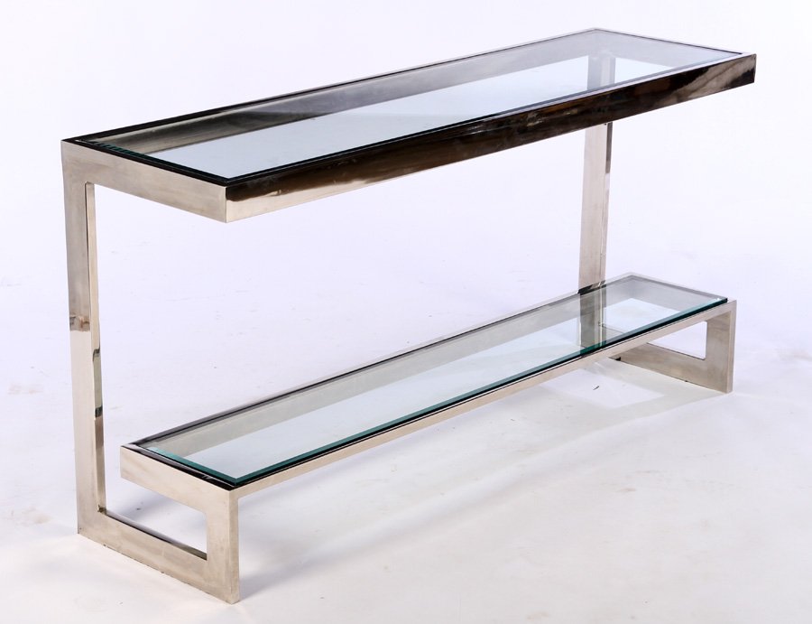 CHROME CONSOLE TABLE ATTR. TO PIERRE CARDIN C1980 (1 of 4)
