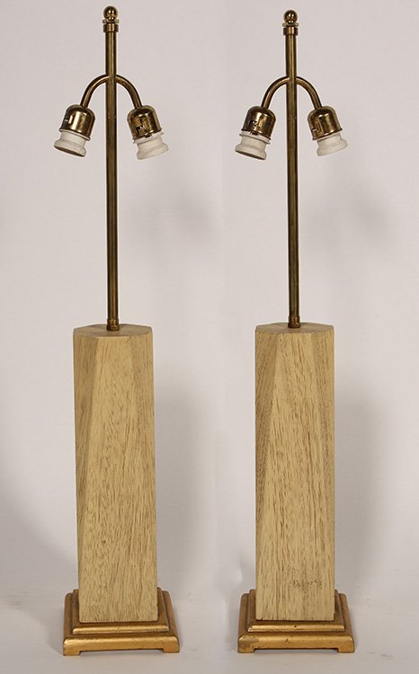 PAIR JAMES MONT STYLE OAK TABLE LAMPS C.1970 (1 of 2)