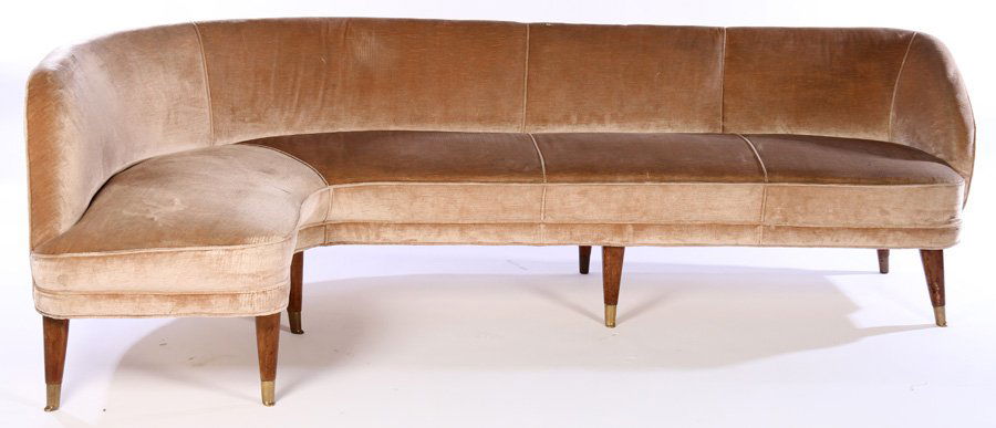 MID CENTURY VELVET L-FORM UPHOLSTERED COUCH 1960 (1 of 5)