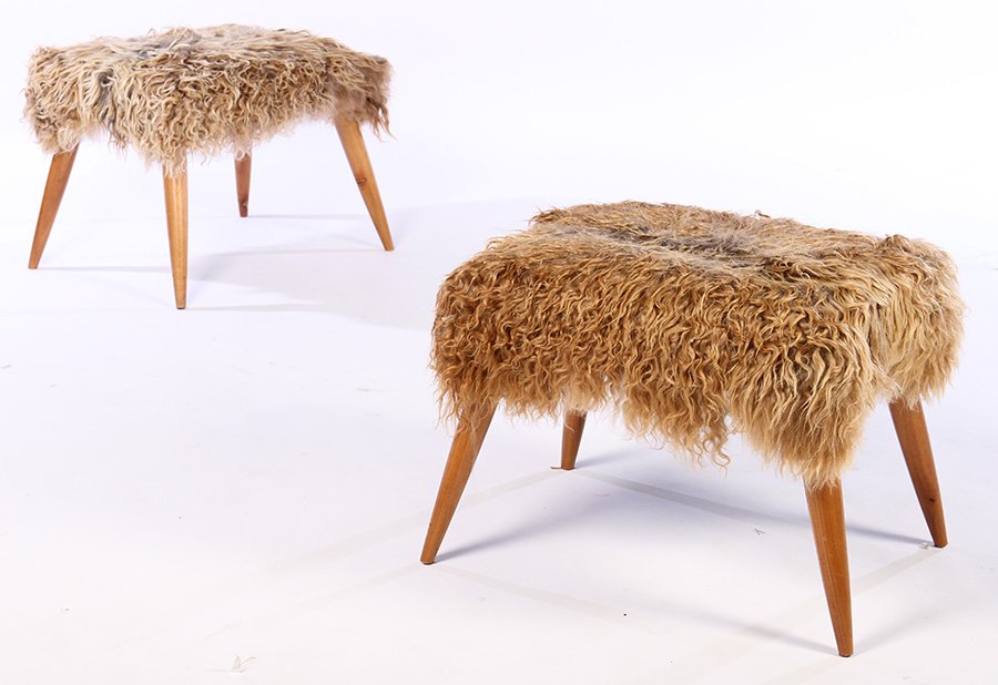 PAIR STYLISH GOAT HAIR UPHOLSTERED BENCHES (1 of 4)