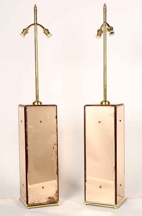 PAIR DISTRESSED PINK GLASS TABLE LAMPS (1 of 3)