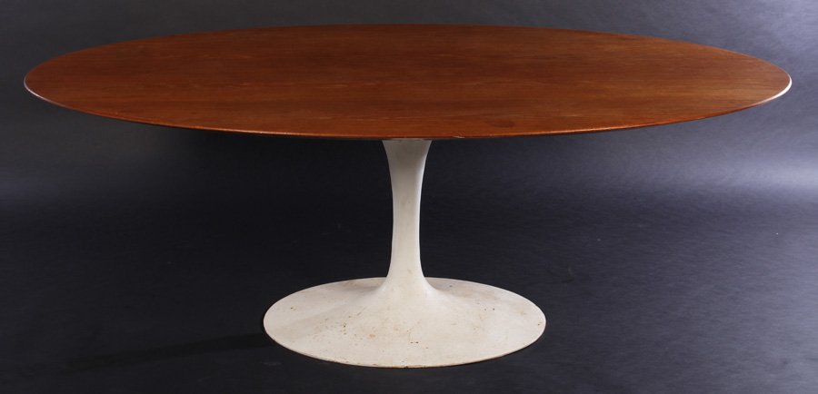 LABELED KNOLL WALNUT OVAL TULIP DINING TABLE 1970 (1 of 3)
