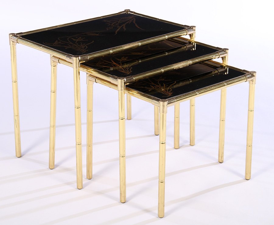 SET BRONZE FAUX BAMBOO NESTING TABLES 1970 (1 of 5)
