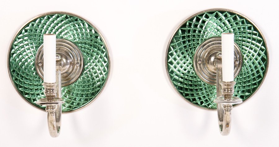 PAIR NICKELED BRONZE COLORED GLASS SCONCES 1 ARM (1 of 6)