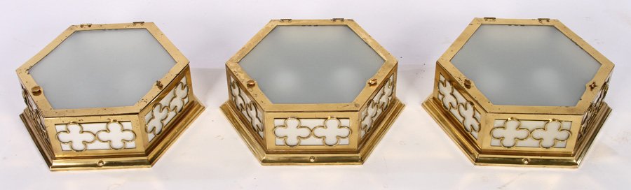 3 BRASS MODERN CEILING MOUNT LIGHT FIXTURES (1 of 3)