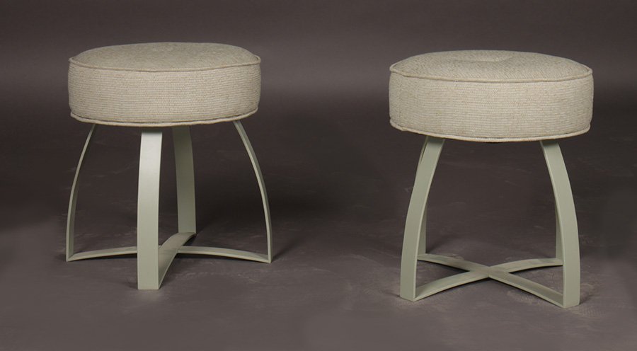 PR OF WROUGHT IRON STOOLS WITH UPHOLSTERED SEATS (1 of 4)