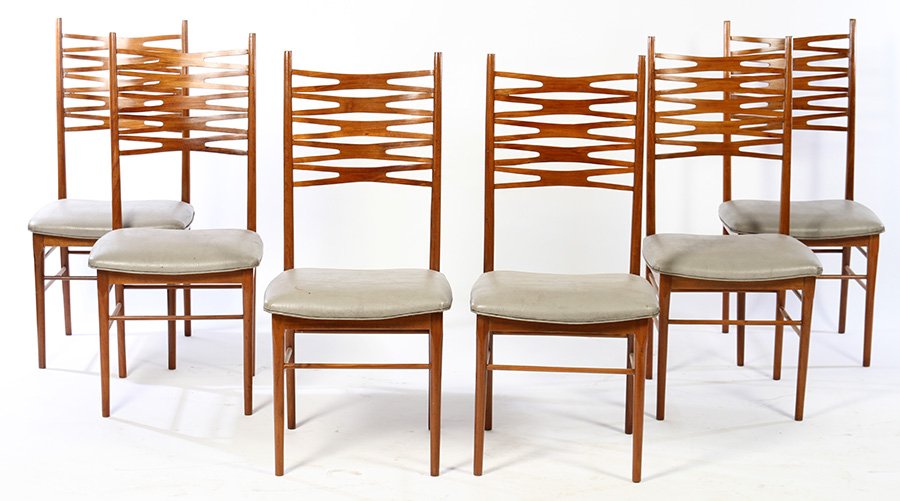 SET 6 MID CENTURY DINING CHAIRS LADDER BACKS 1970 (1 of 5)