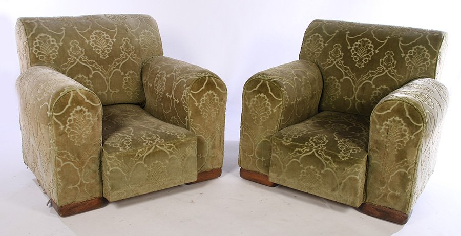PAIR ART DECO OVERSIZED CLUB CHAIRS VELVET (1 of 3)
