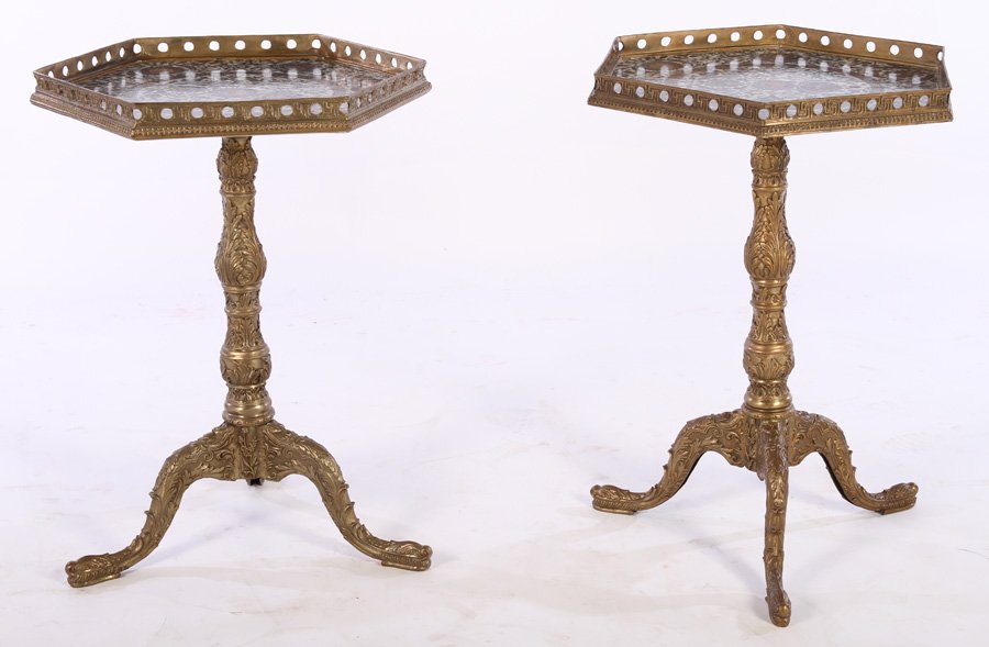 PAIR OF BRONZE SIDE TABLES PORCELAIN TOPS (1 of 5)