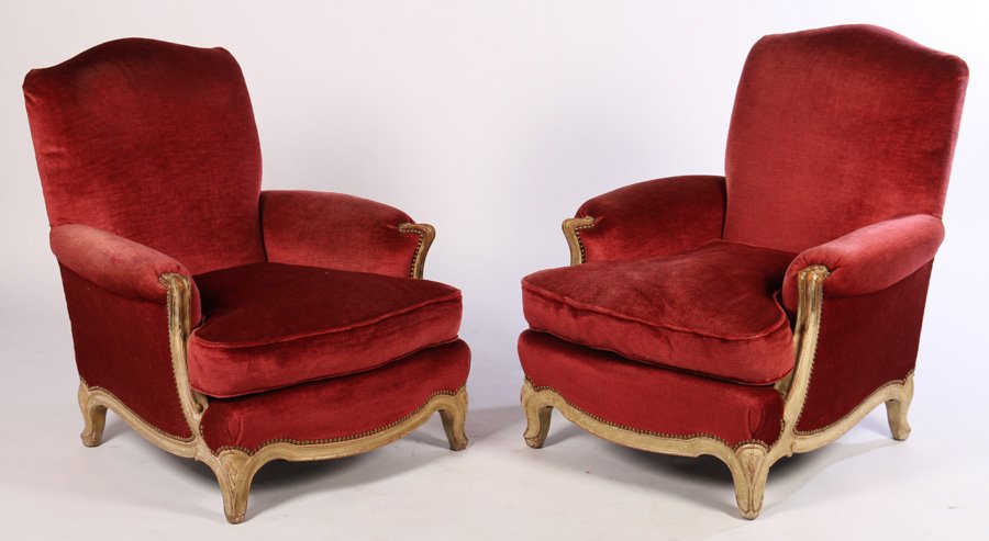 PAIR FRENCH BERGERE CHAIRS CUSHION SEAT C.1940 (1 of 4)