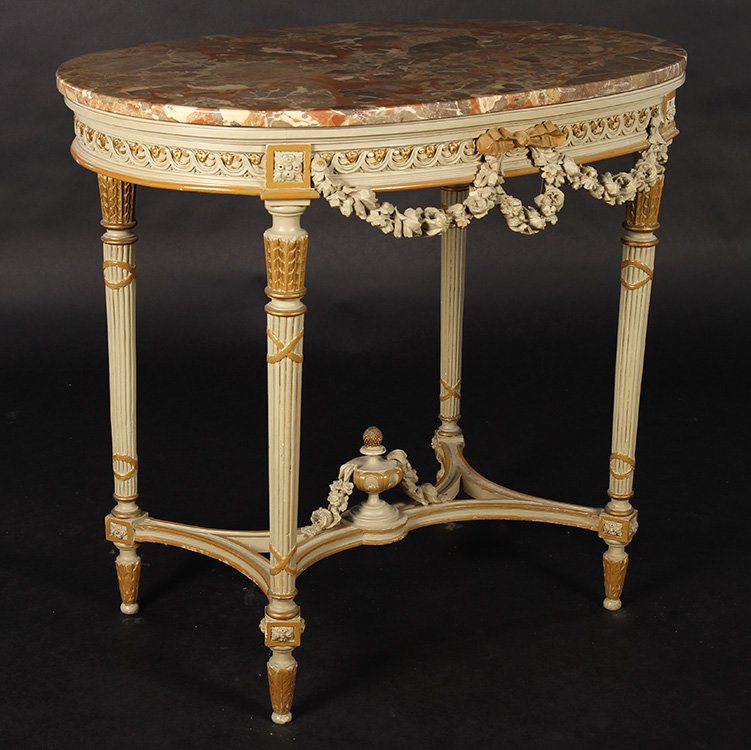 LOUIS XV CARVED PAINTED CENTER TABLE OVAL 1920 (1 of 7)