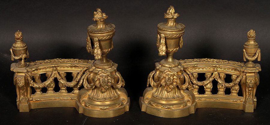 PAIR GILT BRONZE CHENETS FRENCH TASTE URN FORM (1 of 5)
