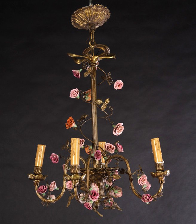 BRONZE LOUIS XV CHANDELIER 4 ARMS 1940 (1 of 3)