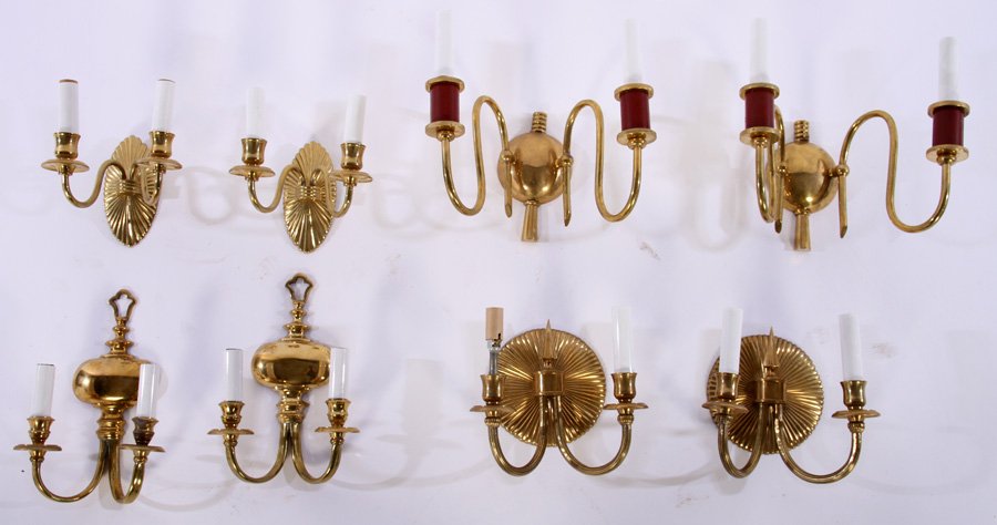LOT 4 PAIRS BRASS 2 ARM SCONCES (1 of 5)