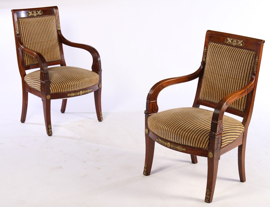 PR 19TH CENT. MAHOGANY FRENCH EMPIRE ARM CHAIRS (1 of 6)