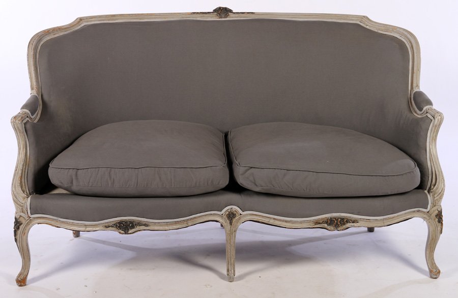 FRENCH LOUIS XV CARVED PAINTED SETTEE C.1920 (1 of 5)
