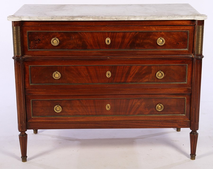 FRENCH LOUIS XVI STYLE COMMODE MARBLE TOP C.1940 (1 of 5)