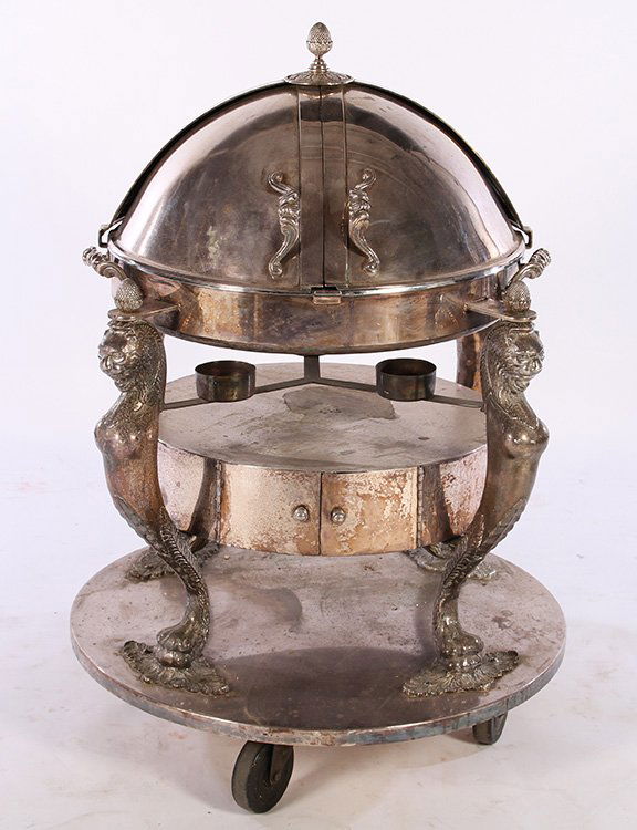 EARLY 20TH C. NICKEL OVER BRONZE SERVING CART (1 of 7)