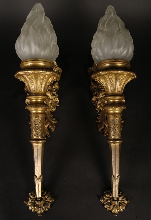 PAIR FIGURAL BRONZE SINGLE ARM SCONCES C.1940 (1 of 5)