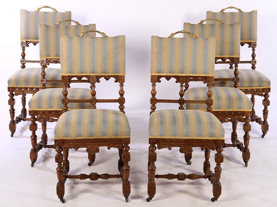 SET OF 6 CARVED WALNUT DINING CHAIRS C.1910 (1 of 6)