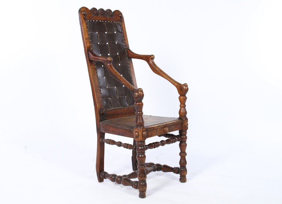 18TH C. FRENCH WOOD CHAIR  CHIP CARVED PLANK SEAT (1 of 5)