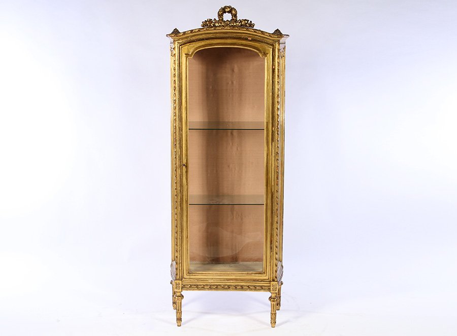 LOUIS XVI CARVED GILTWOOD VITRINE 1 DOOR 1910 (1 of 4)
