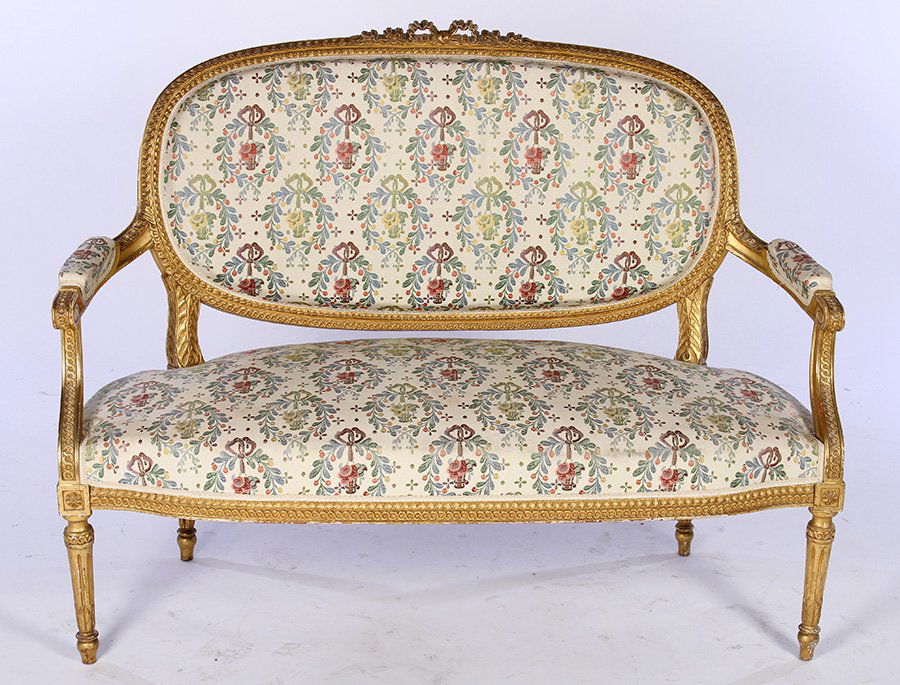 FRENCH GILT WOOD LOUIS XVI SETTEE CIRCA 1900 (1 of 3)