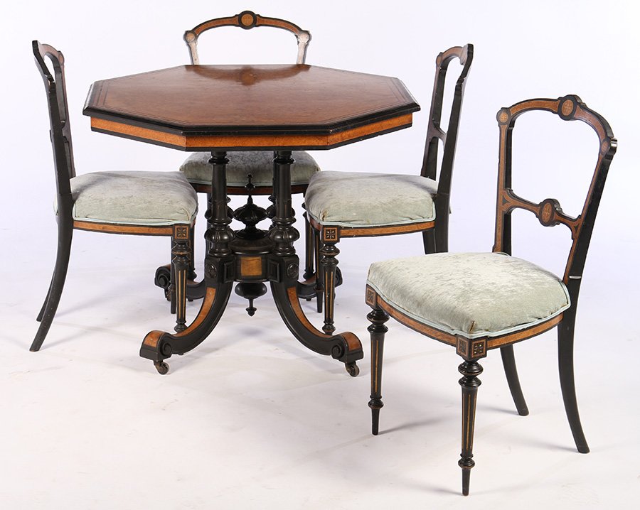 EDWARDIAN OCTAGONAL TABLE 4 MATCHING CHAIRS (1 of 8)