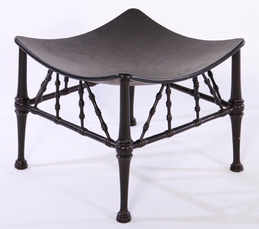 EBONIZED FAUX BAMBOO THEBES STOOL SHAPED SEAT (1 of 4)