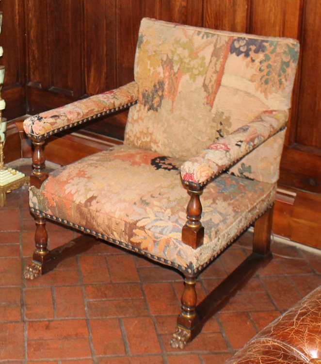 PAIR EDWARDIAN LIBRARY CLUB CHAIRS AUBUSSON 1890 (1 of 5)